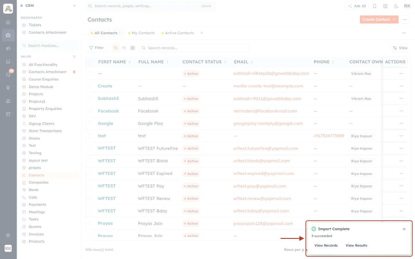 Import Complete card with View Records and View Results