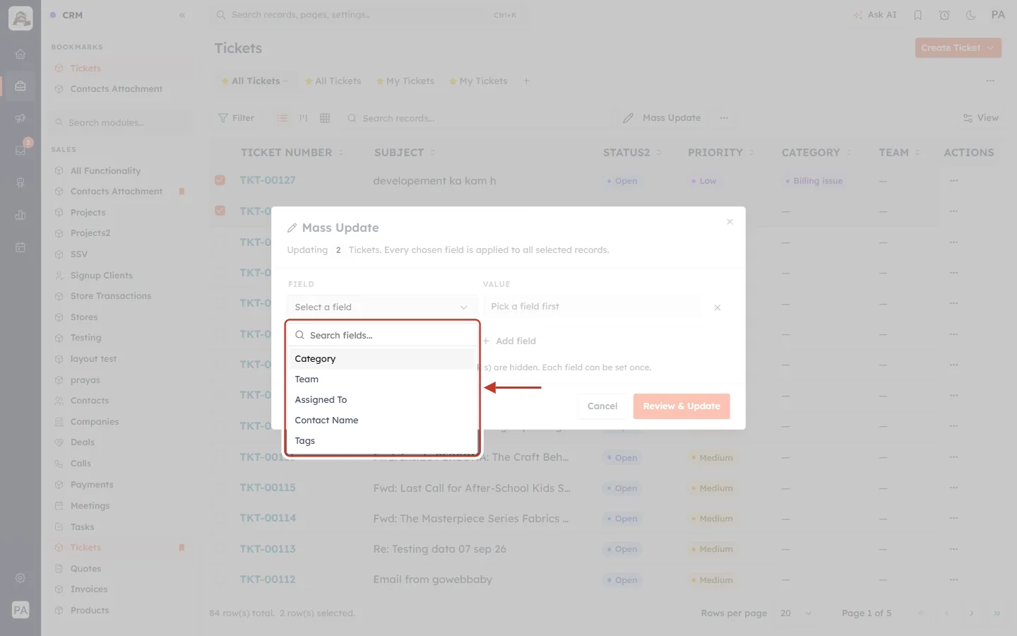Fields you can mass update