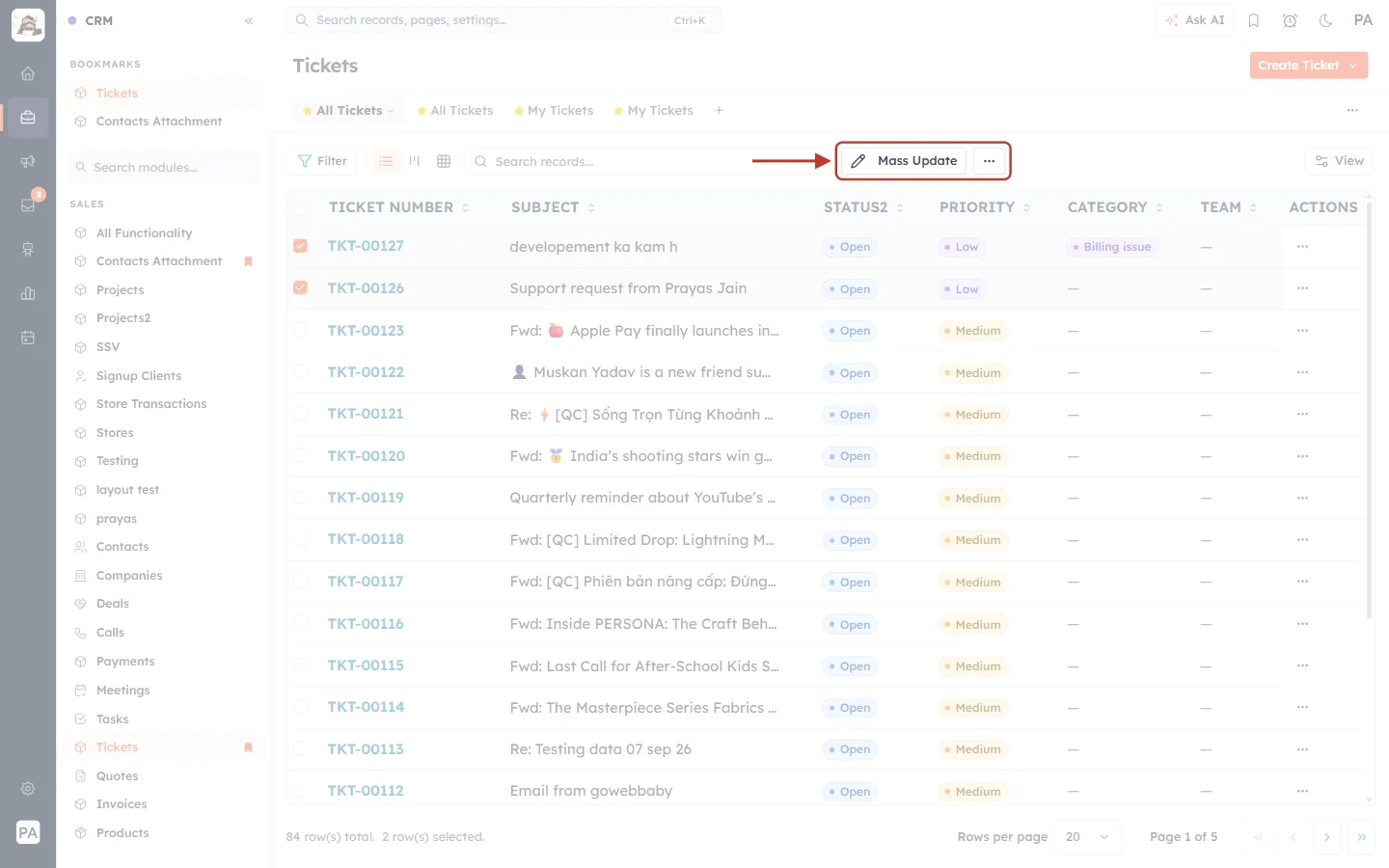 Mass Update and the more-actions button