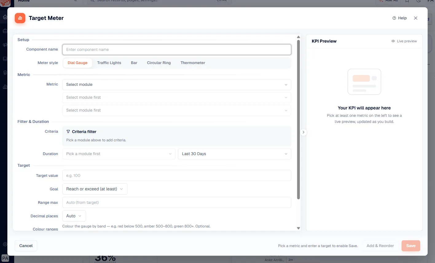 The Target Meter builder, before anything has been filled in