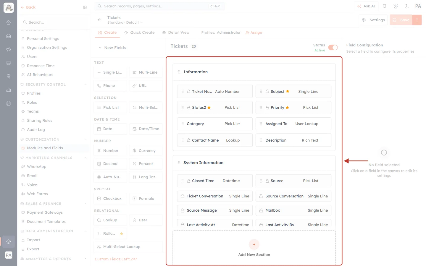 The ticket form canvas