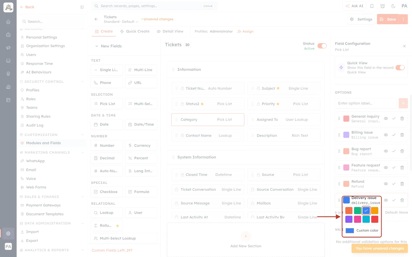 Choosing an option colour