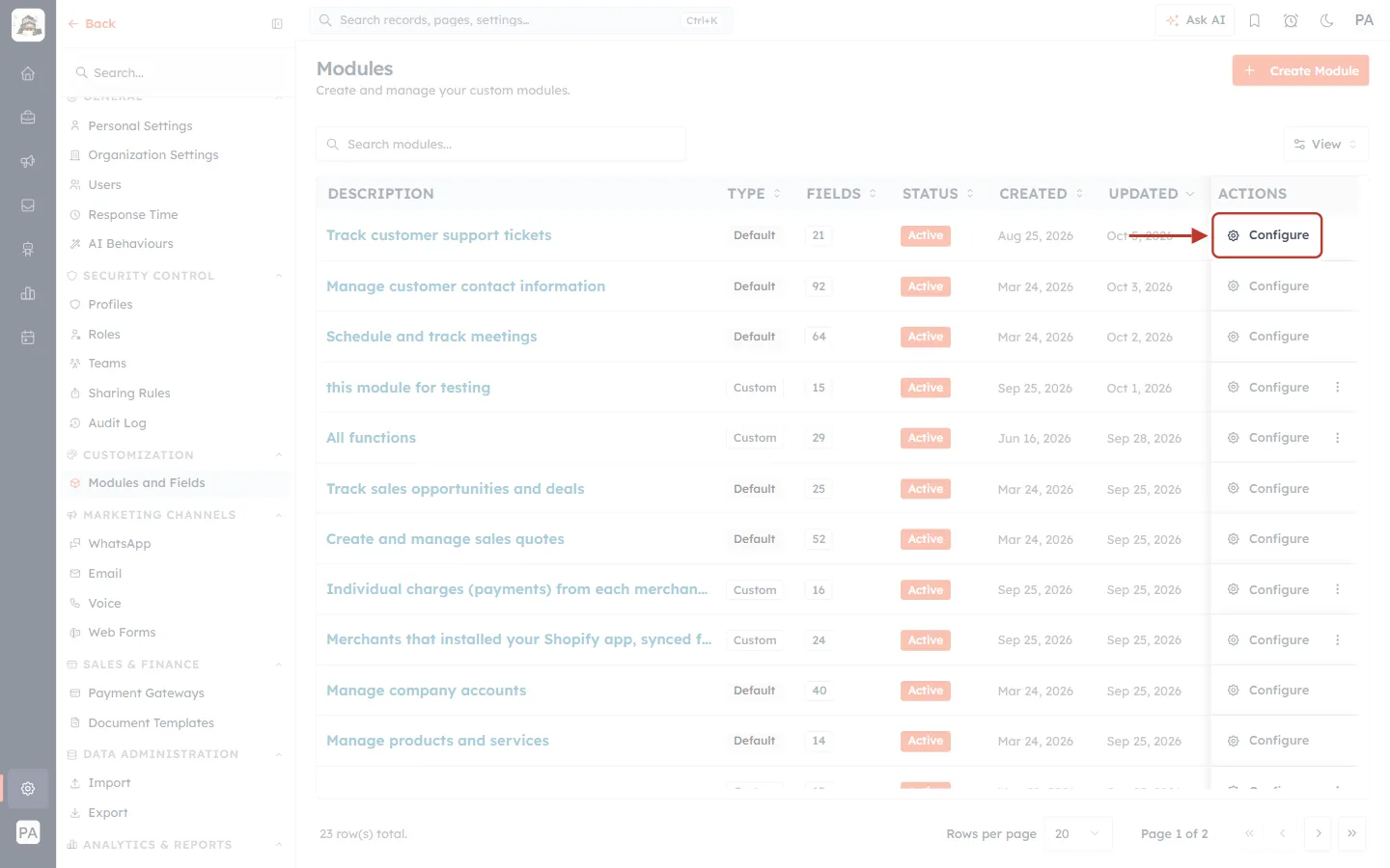 The Configure button