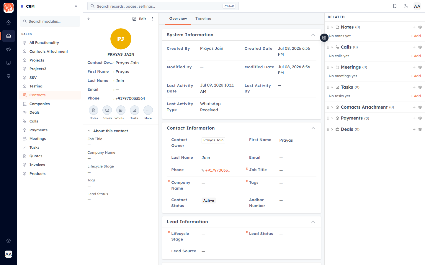 A contact record showing Contact Information and Lead Information