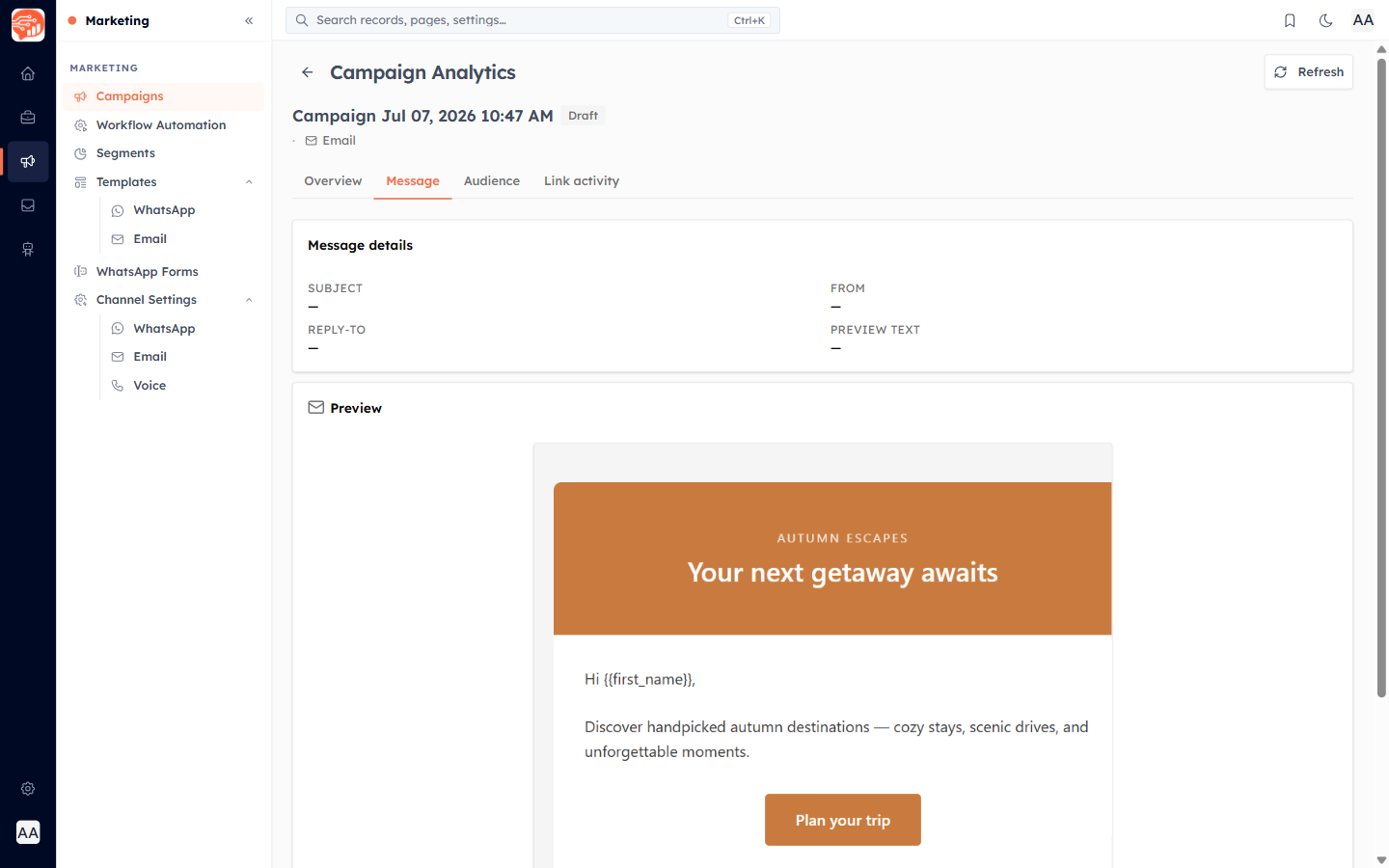 The Message tab showing the sent email content