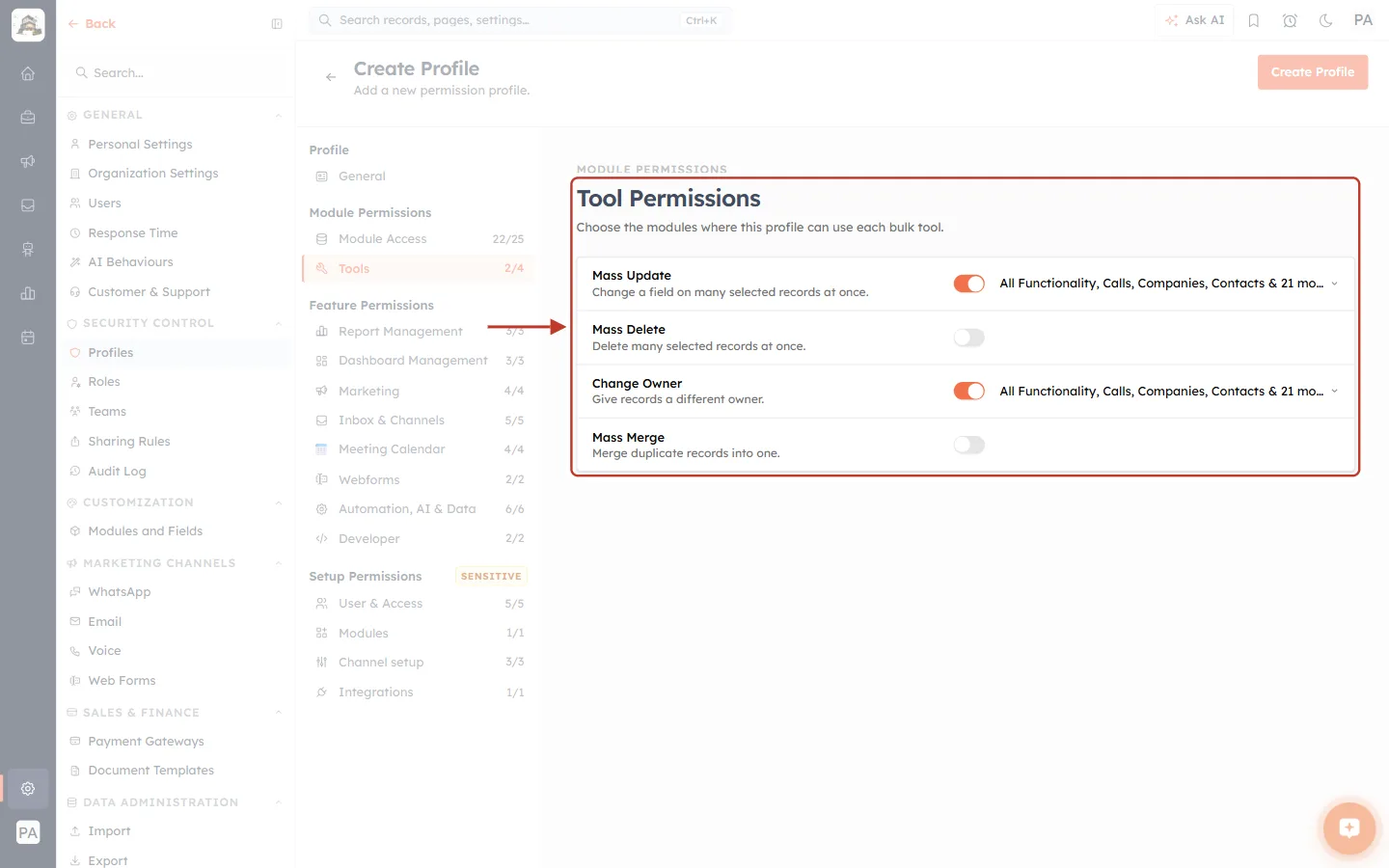 Tool Permissions with two tools switched off
