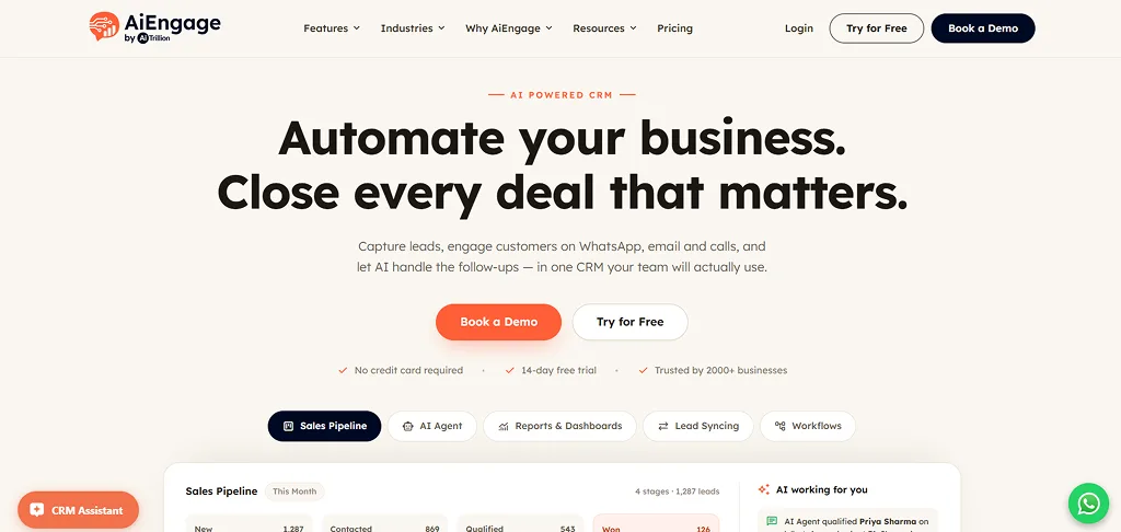 AiEngage CRM unified inbox for Shopify agencies