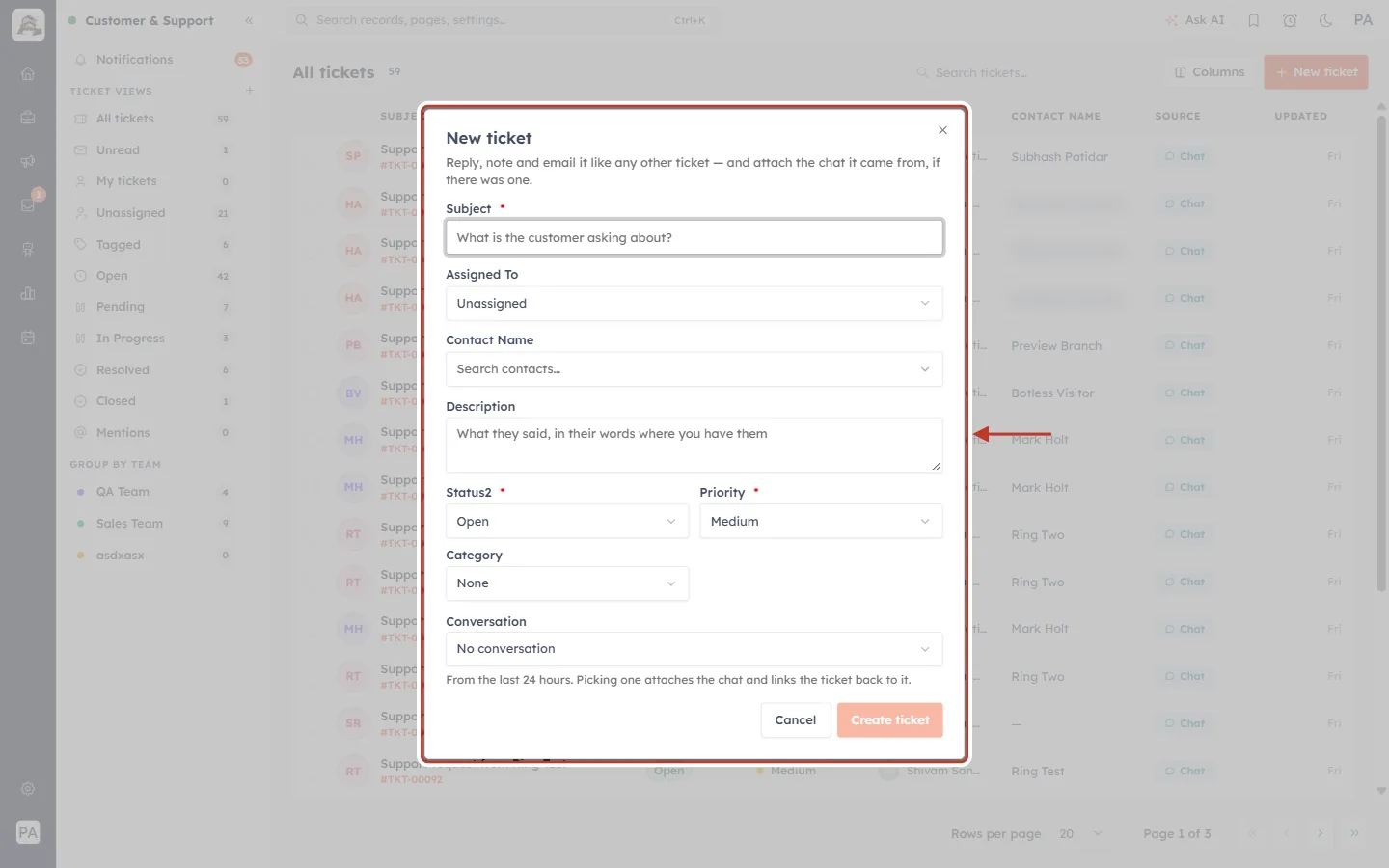 Empty New ticket form