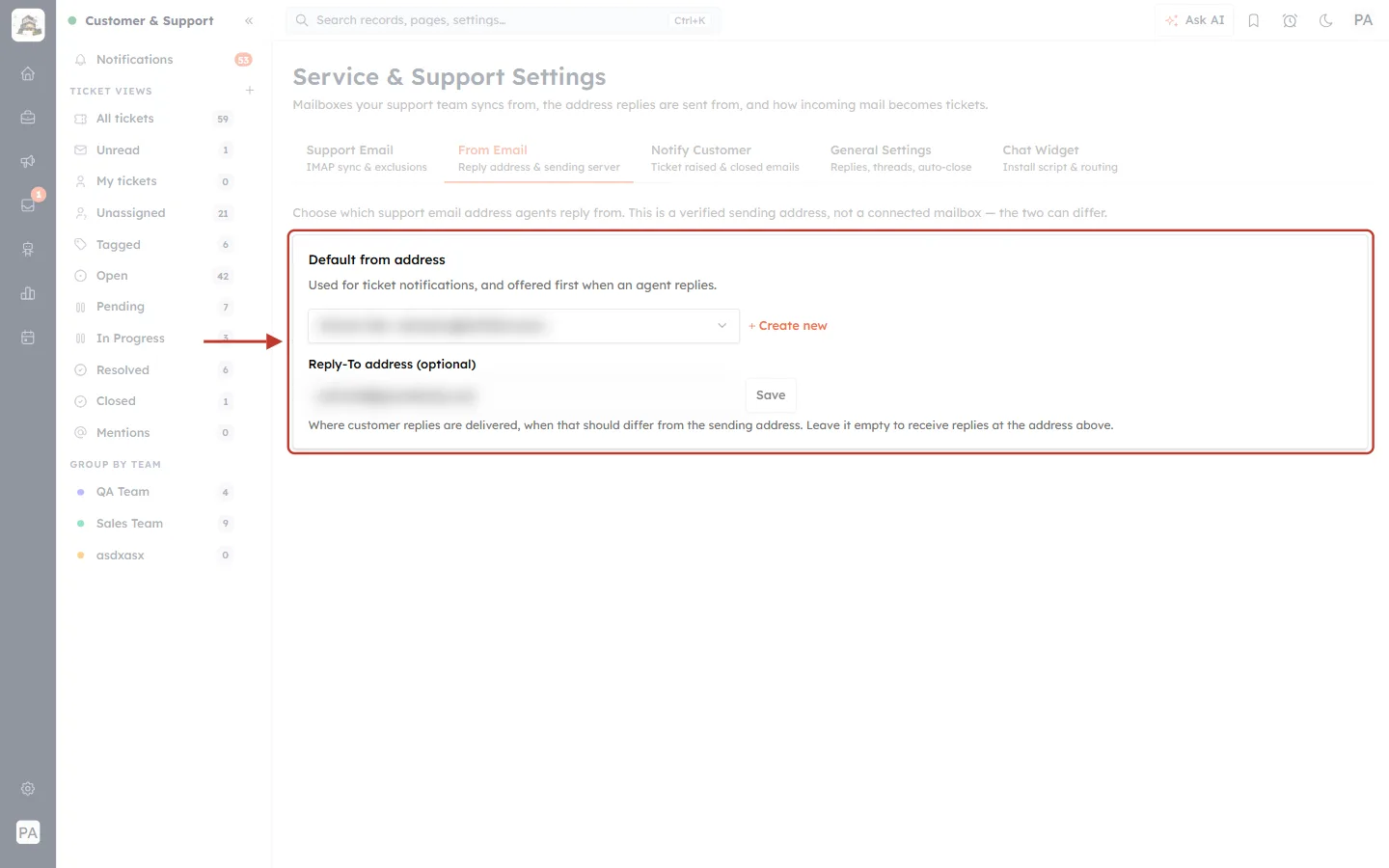 Default from address and Reply-To address on the From Email tab