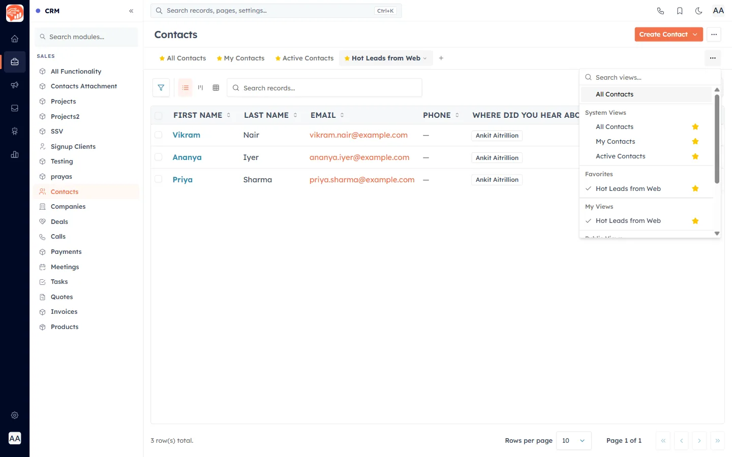 The view selector grouped into System Views, Favorites and My Views