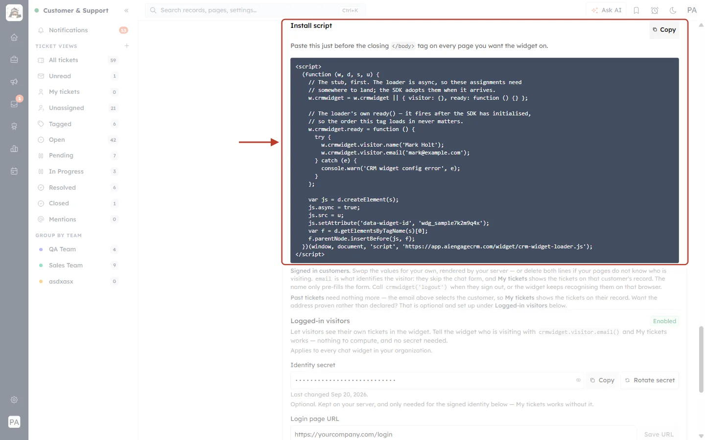 The Install script with its Copy button