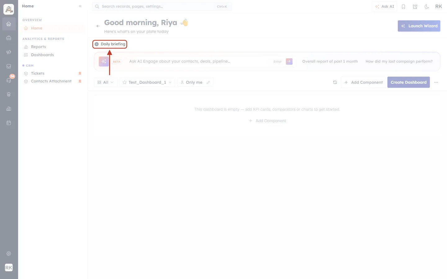 The minimised briefing bar, shown as a small Daily briefing link