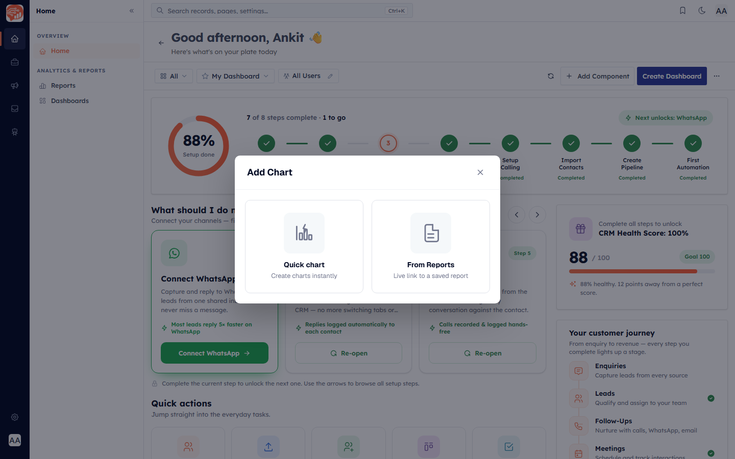 The Add Chart step offering Quick chart and From Reports