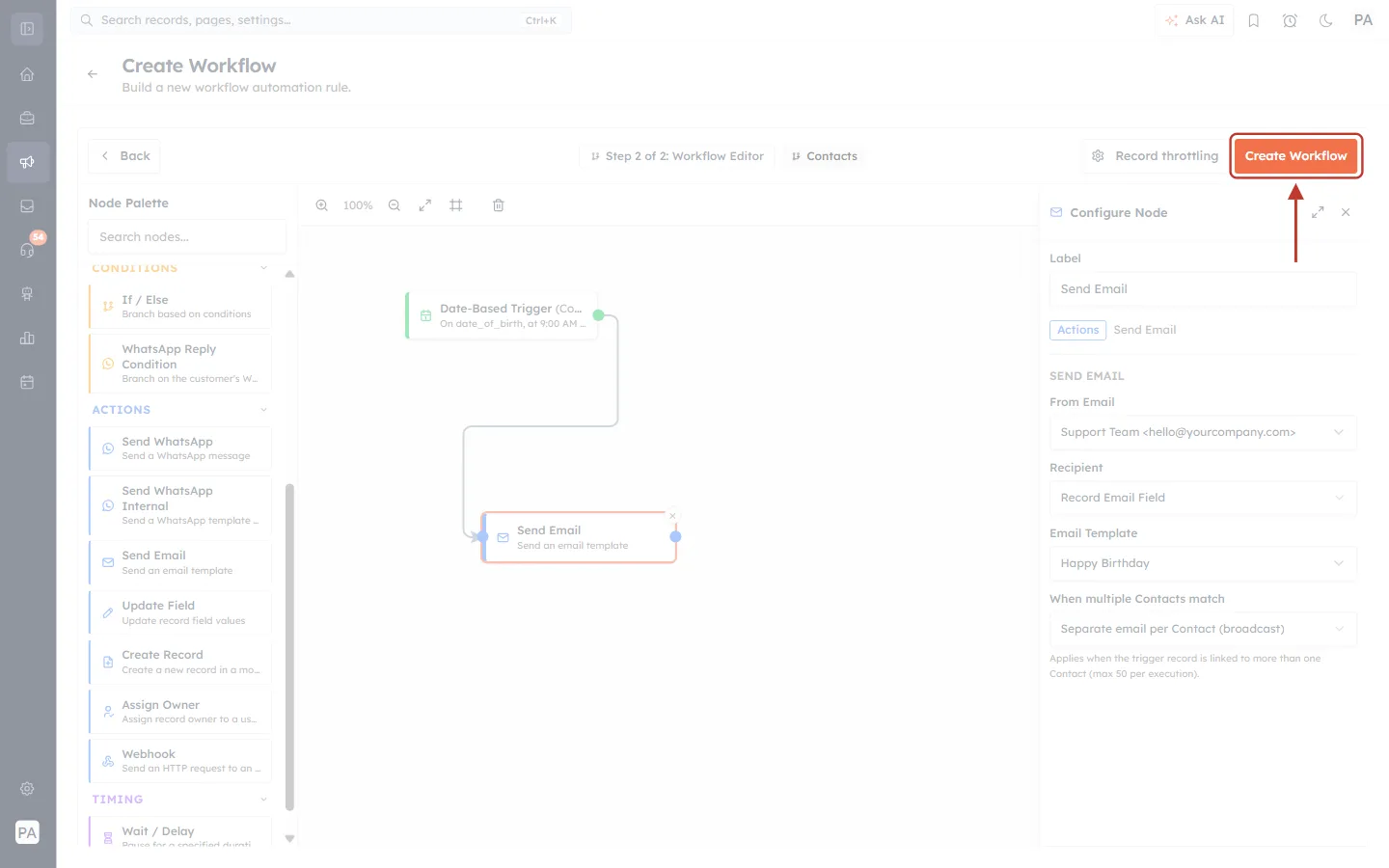 Create Workflow button in the workflow editor