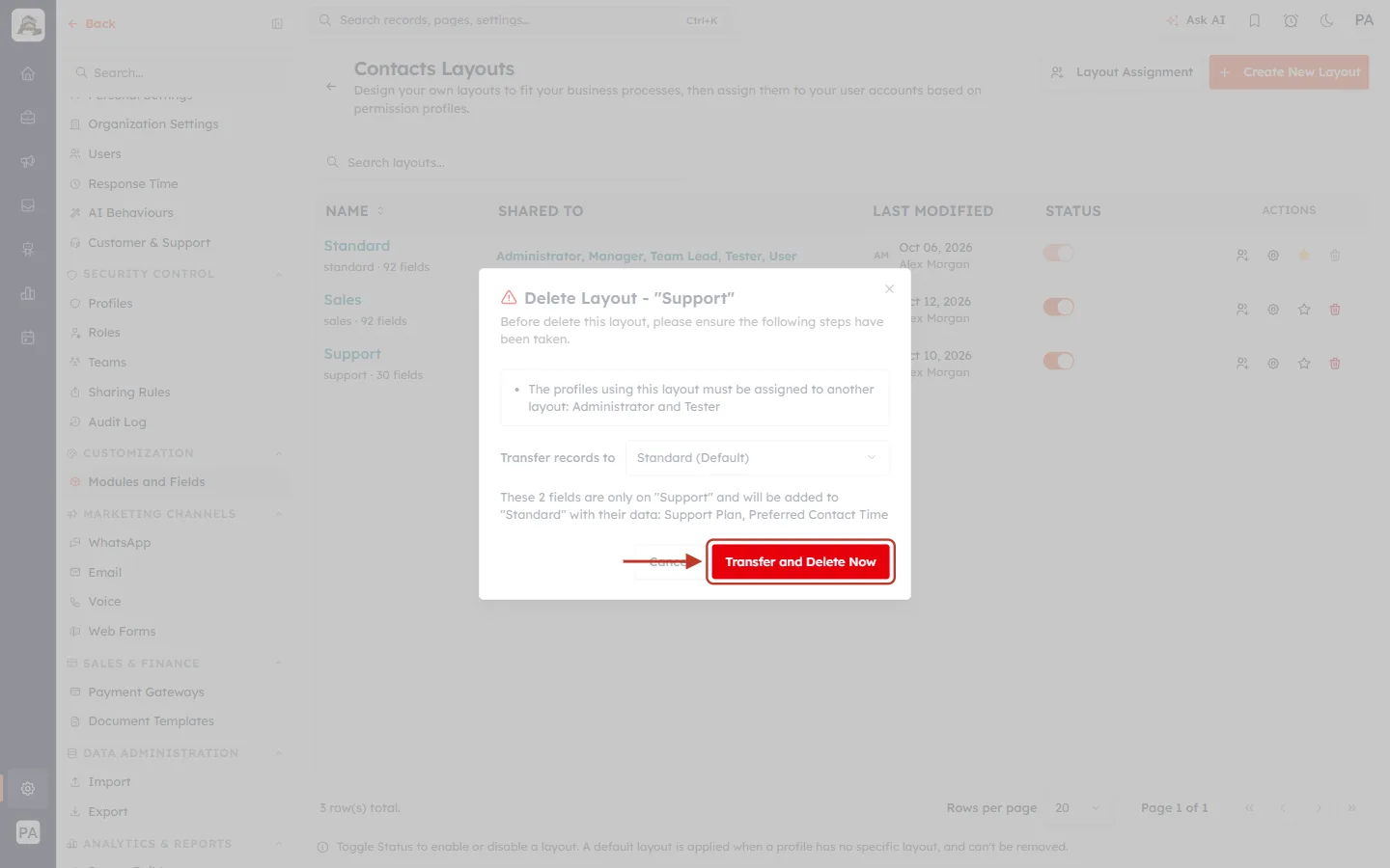 The Transfer and Delete Now button