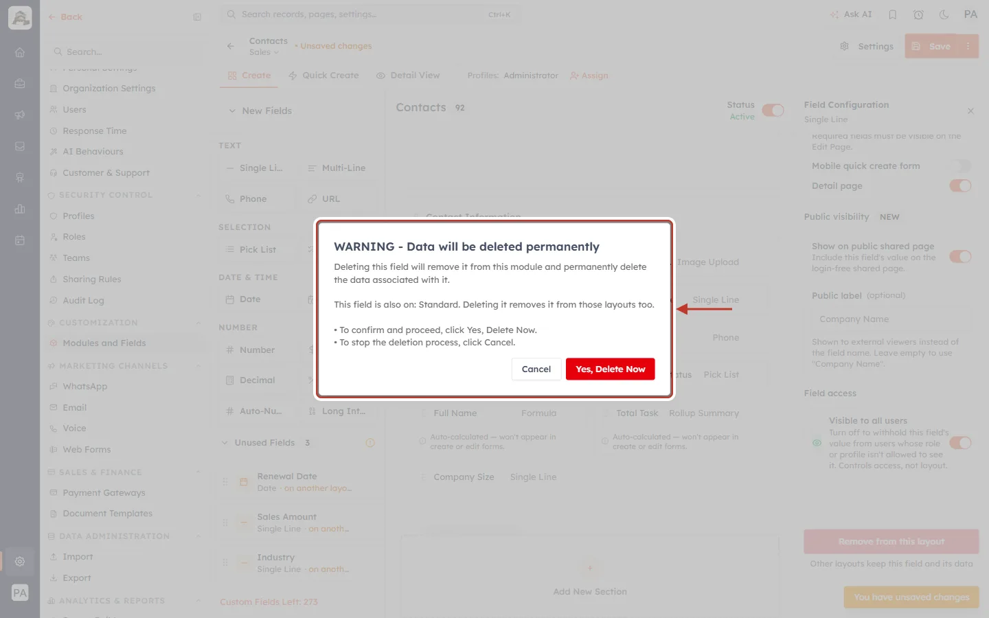 WARNING - Data will be deleted permanently
