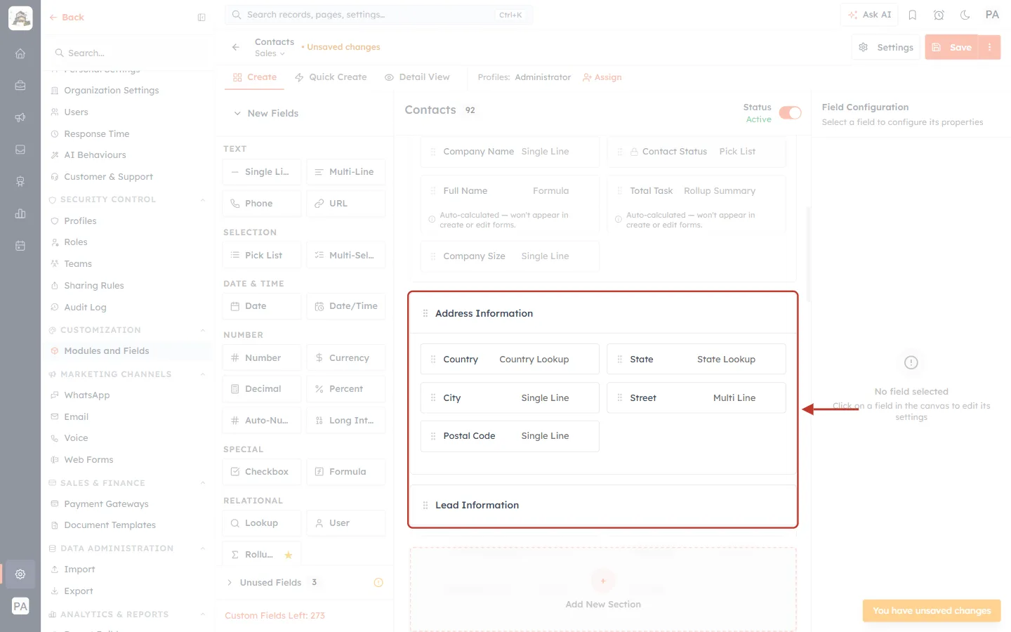 Address Information now above Lead Information