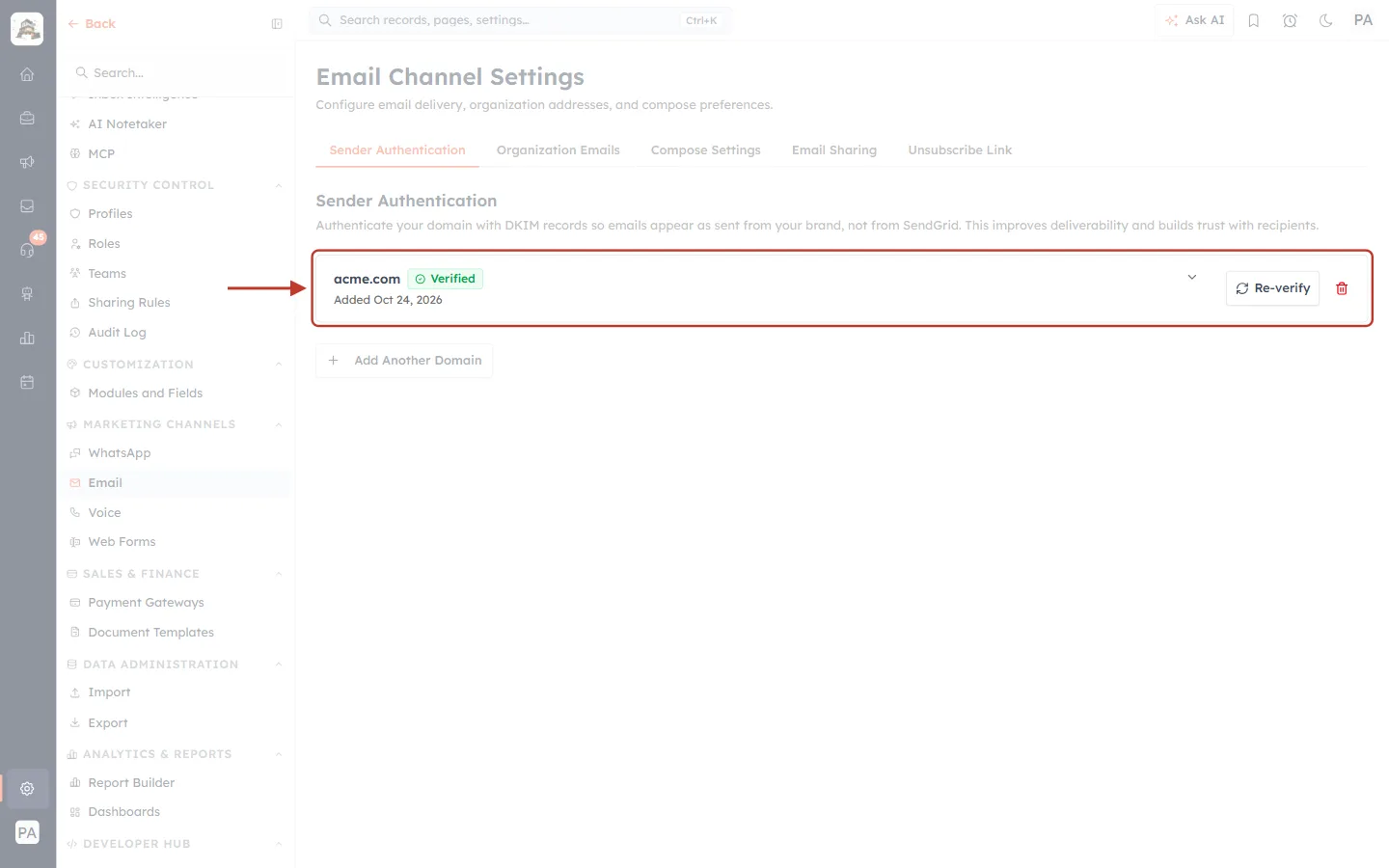 A verified domain card