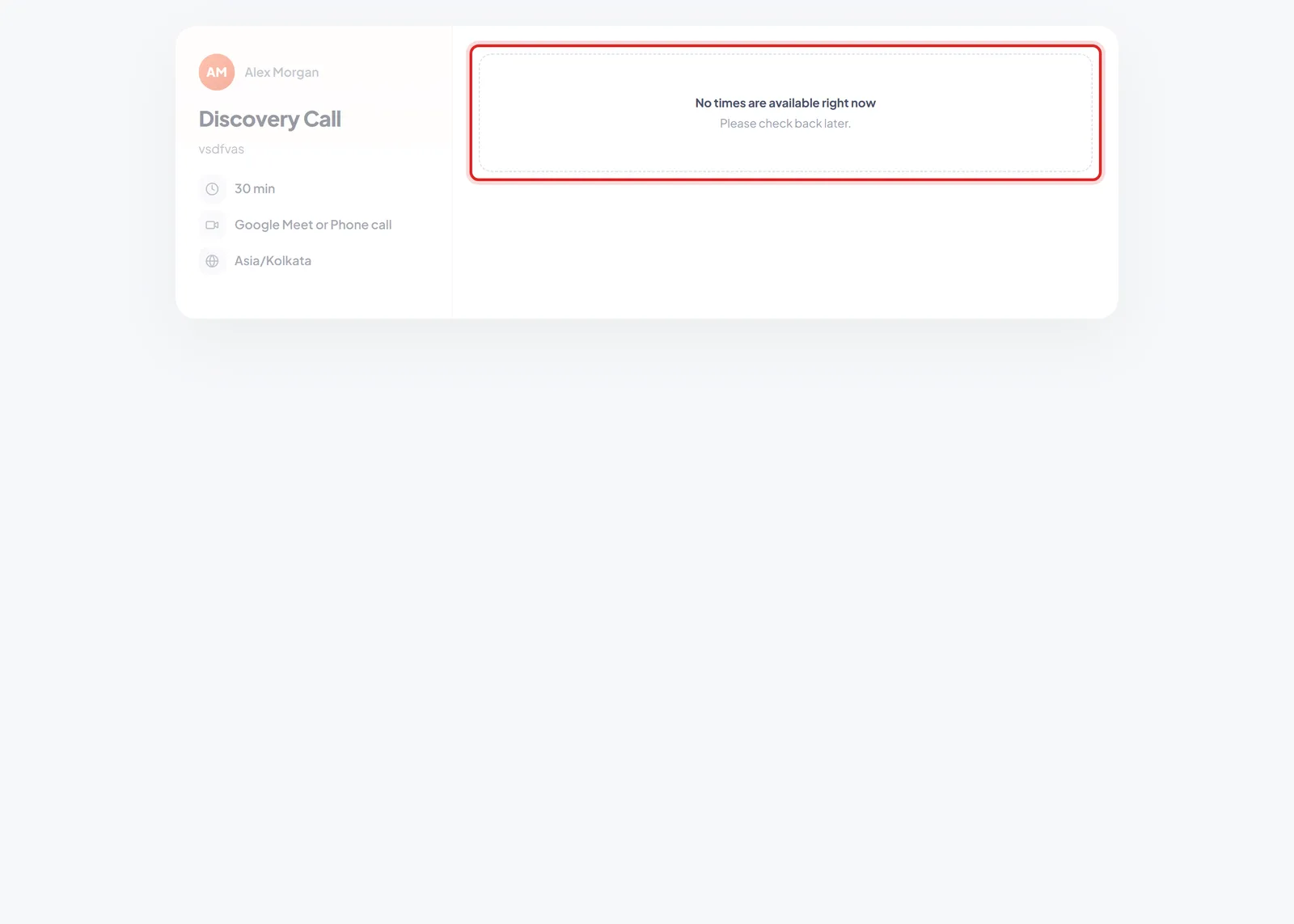 A booking page with the 