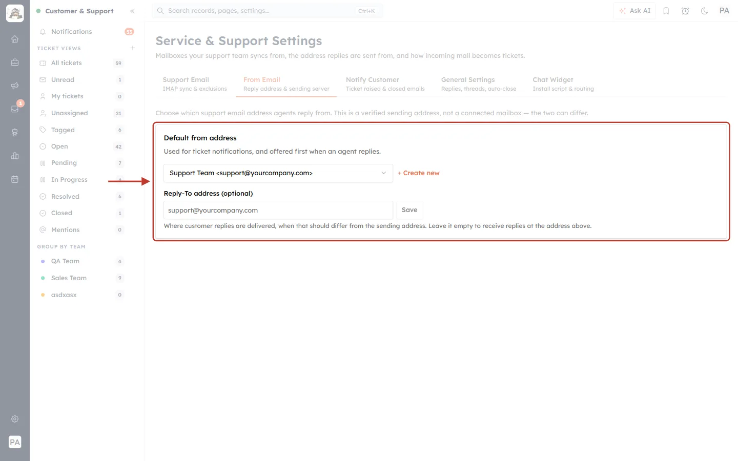 Default from address and Reply-To address settings