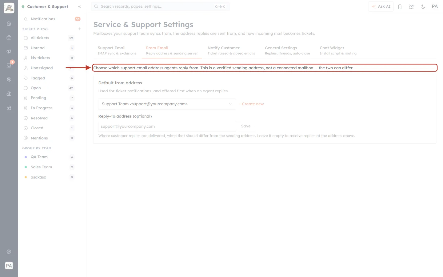 The From Email description line