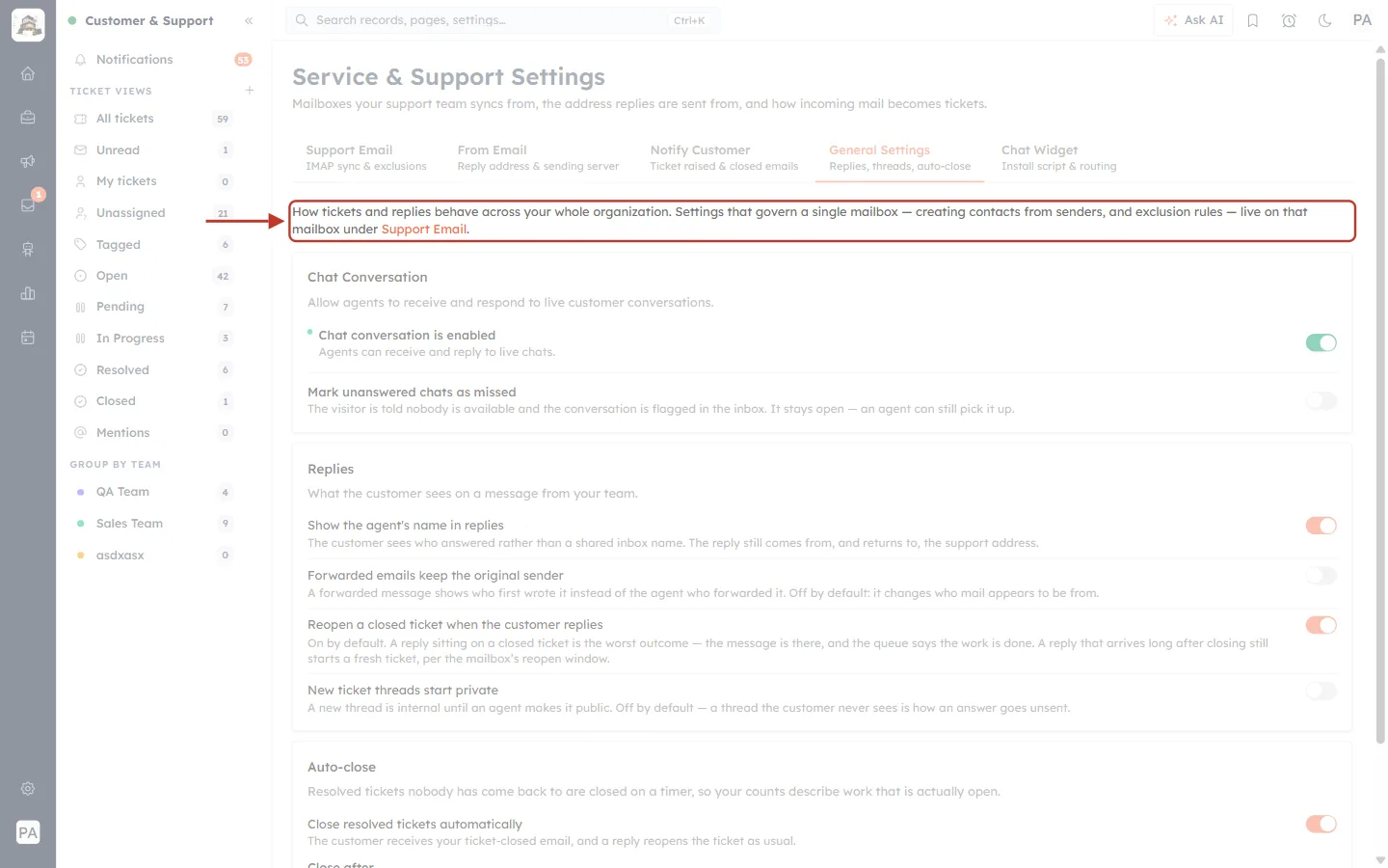 The General Settings description