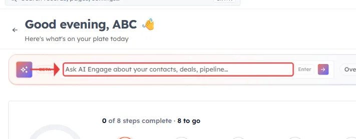 The Ask anything about your CRM bar on the Home dashboard