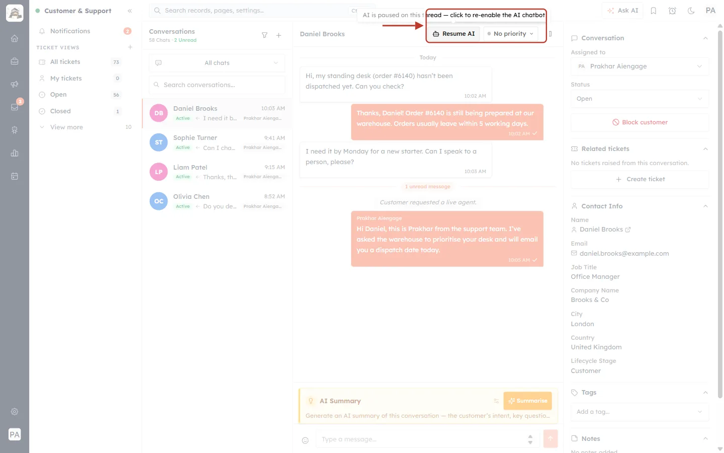 Resume AI button and its explanation