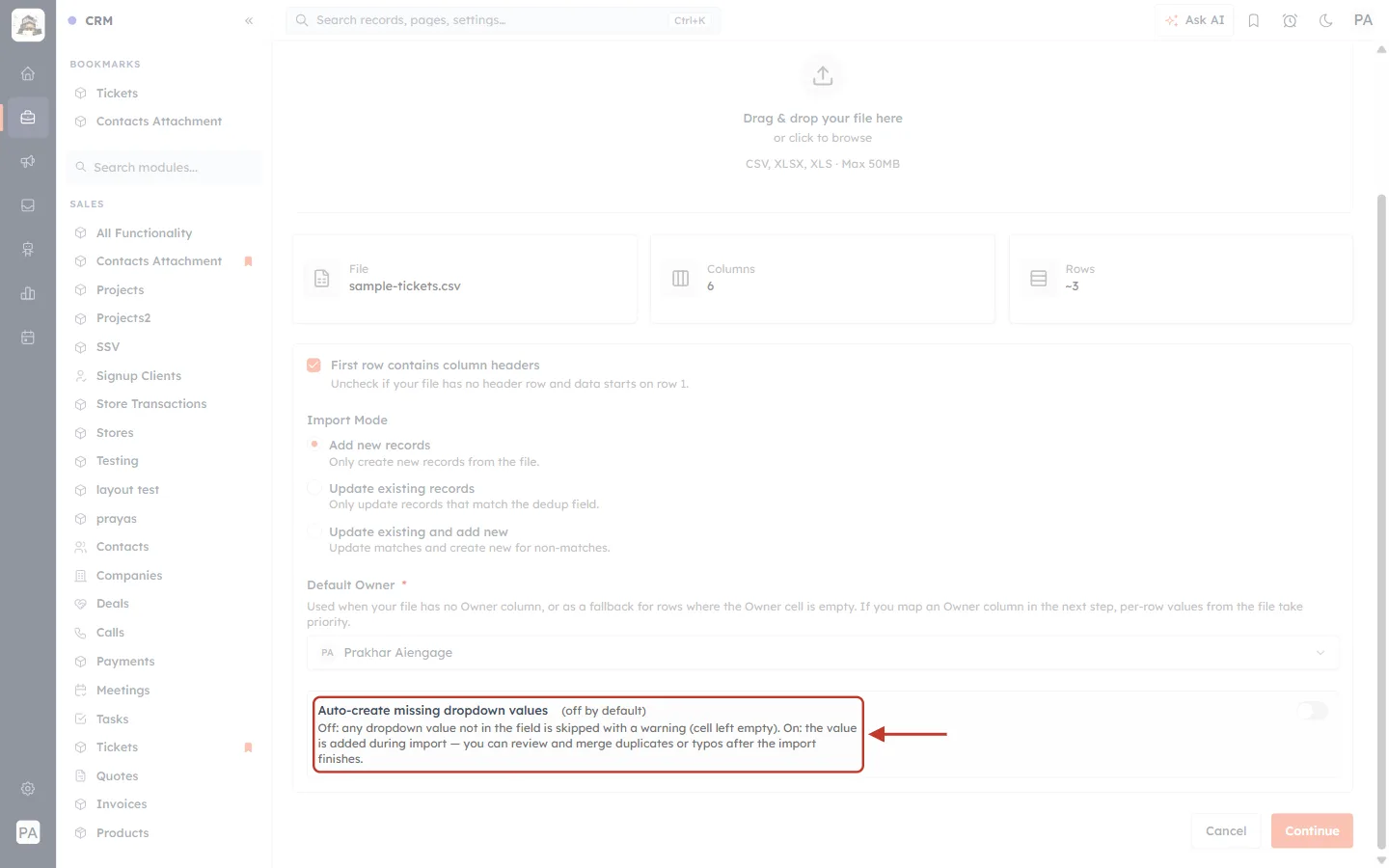 Auto-create missing dropdown values
