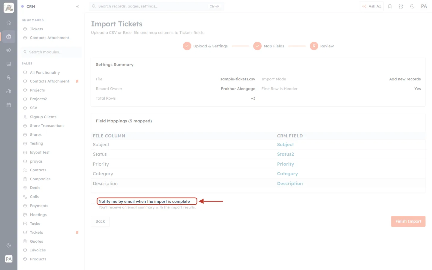 Notify me by email when the import is complete