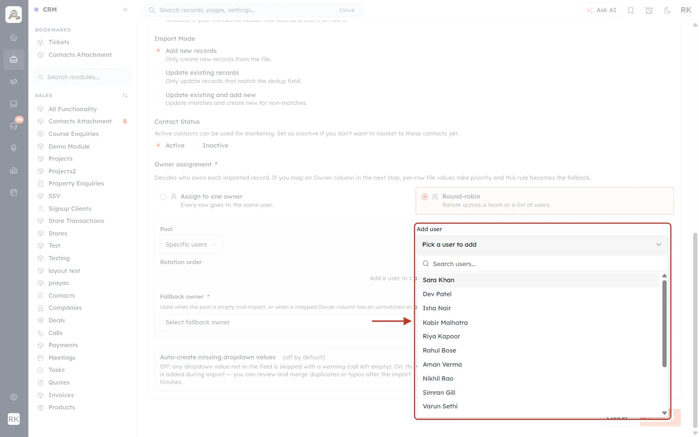 Add user list of CRM users