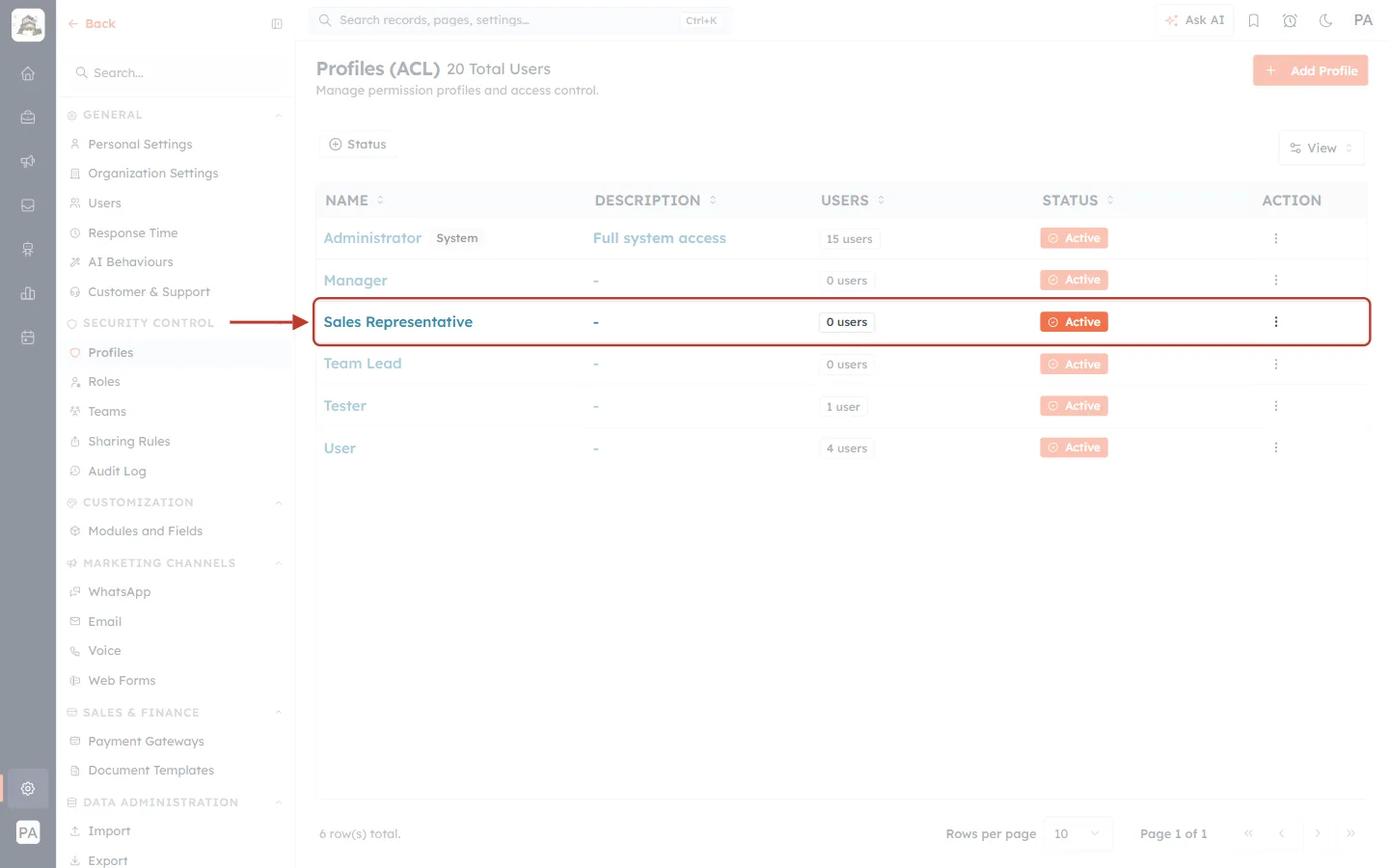 The cloned profile on the list