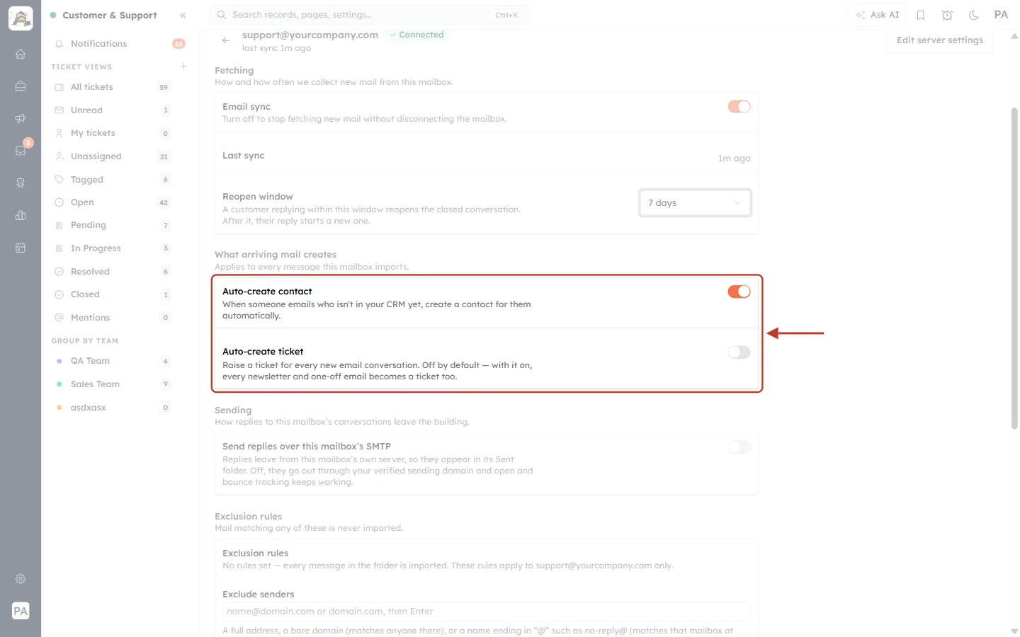Auto-create ticket switched off