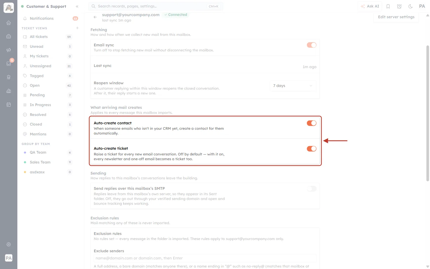 Auto-create ticket switched on