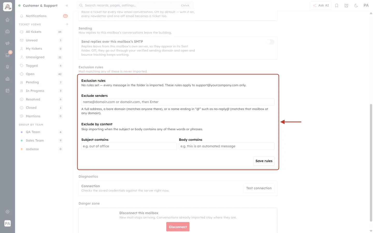 Exclusion rules with no rules set