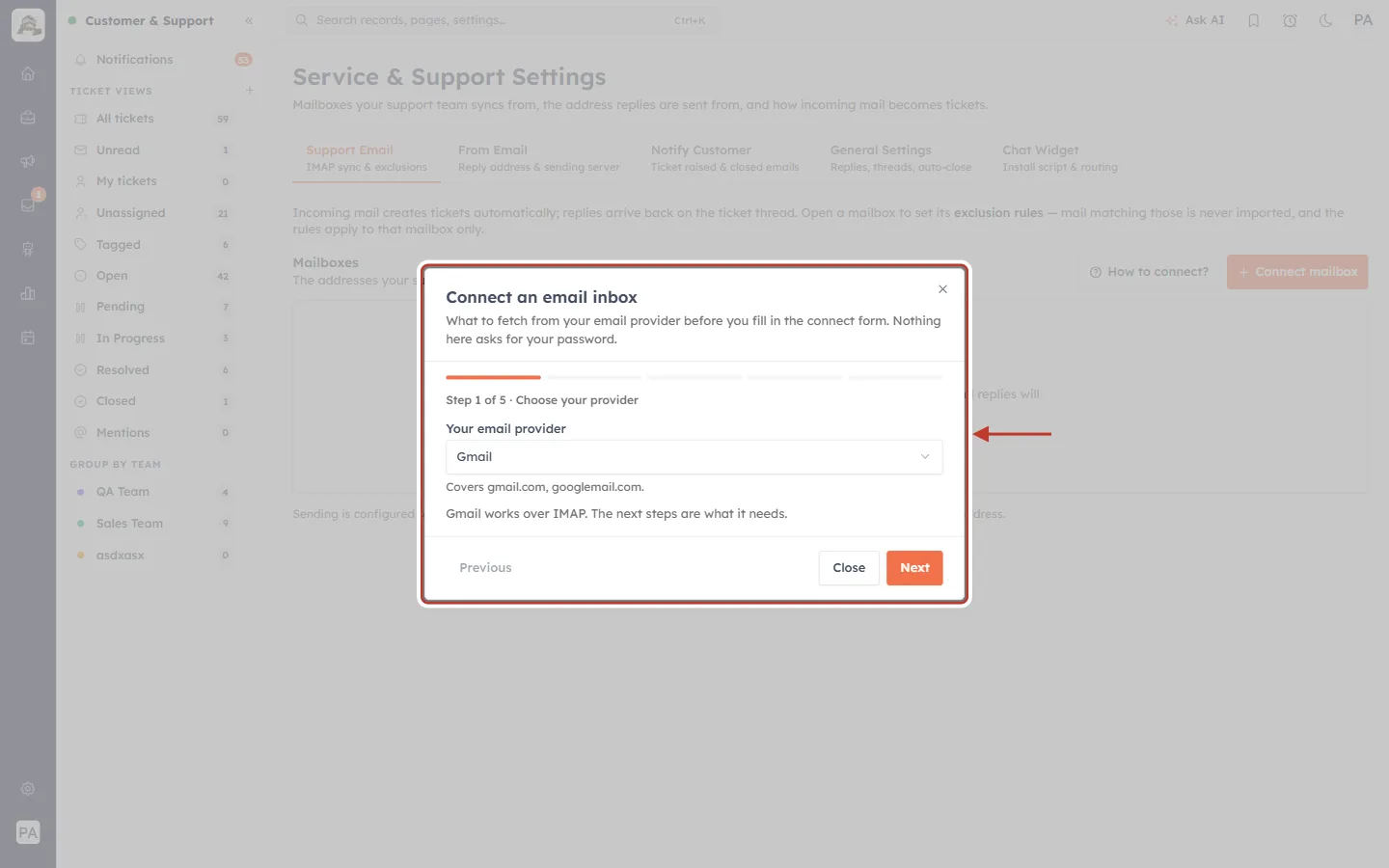 Guide step 1 of 5: Choose your provider