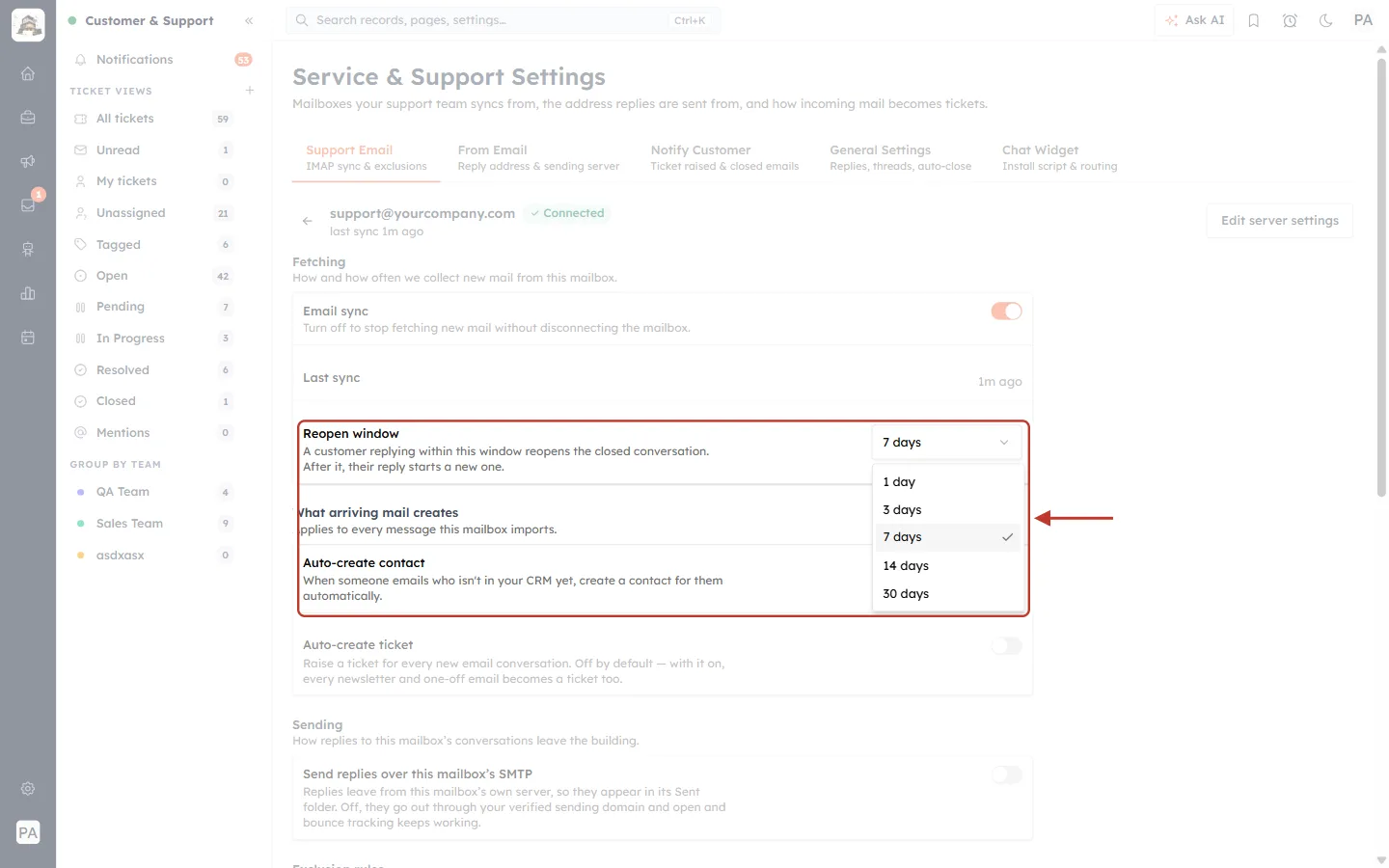 Reopen window options: 1, 3, 7, 14 or 30 days