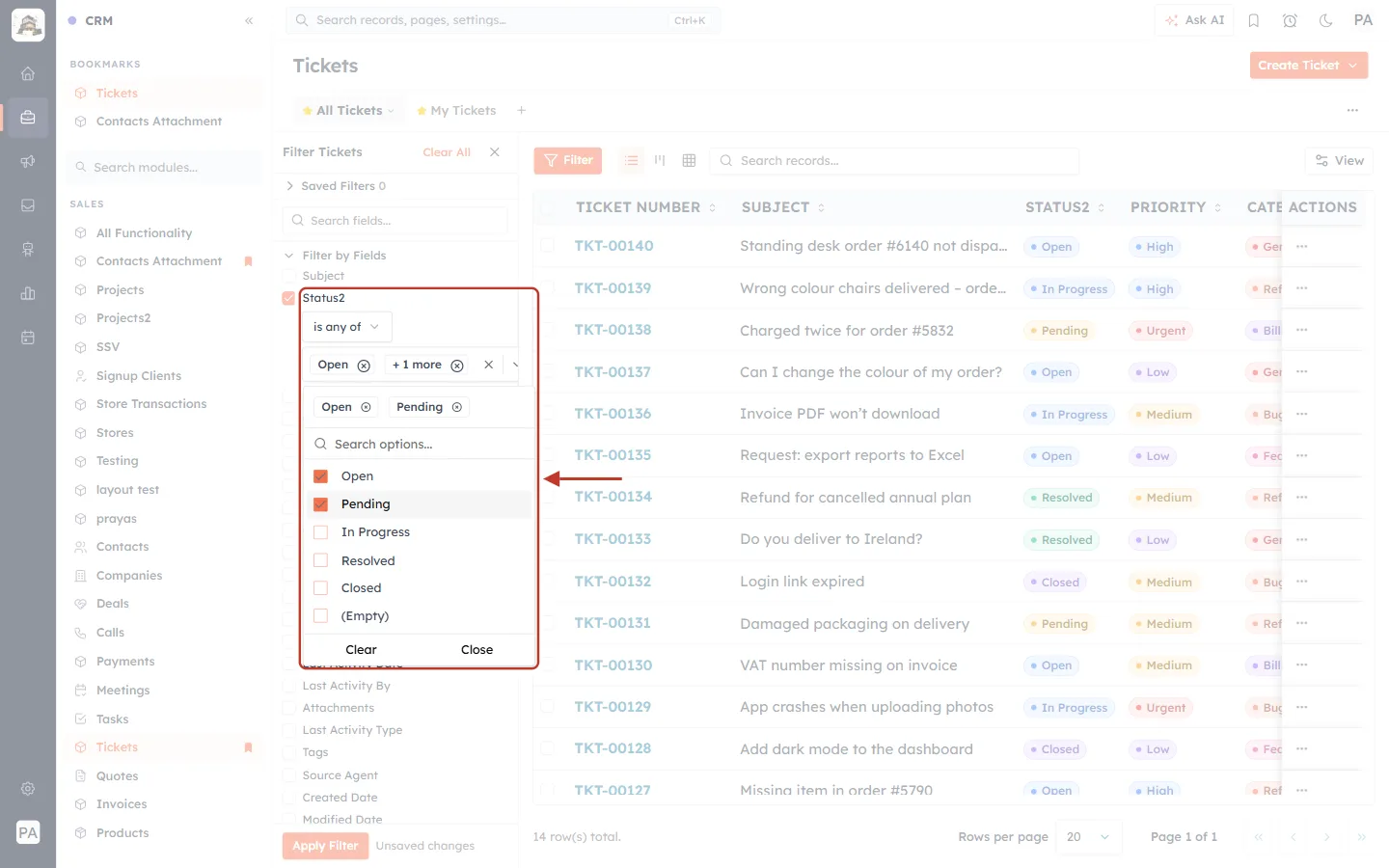 Choosing Open and Pending