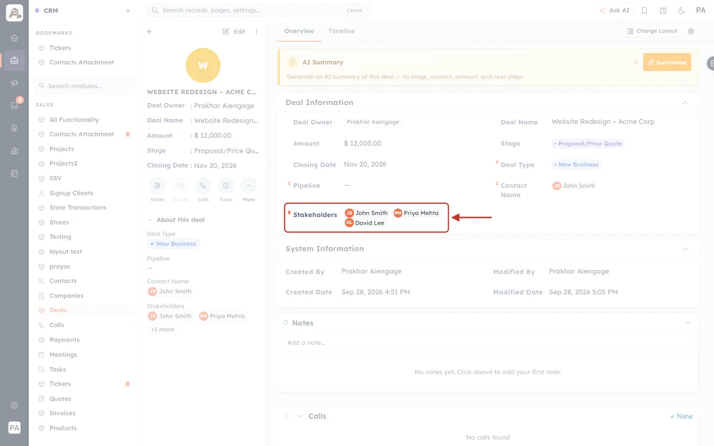 Stakeholders on the deal detail page