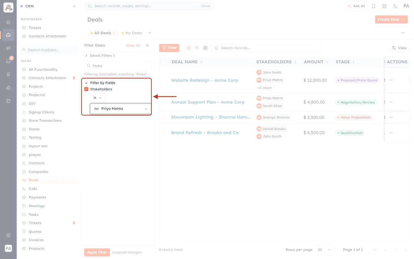 The finished Stakeholders filter condition