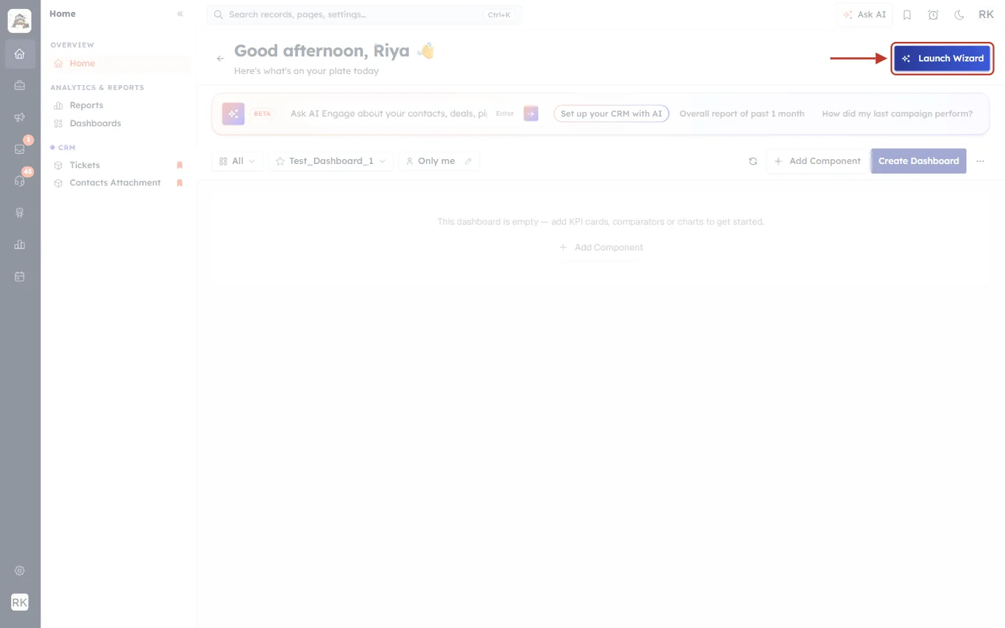 Home page with the Launch Wizard button highlighted