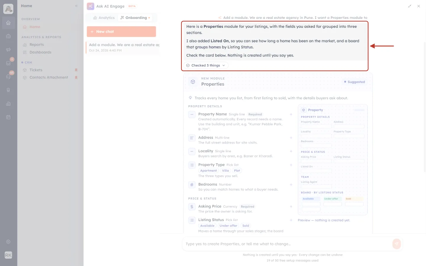 The assistant’s reply and the Checked 3 things chip highlighted