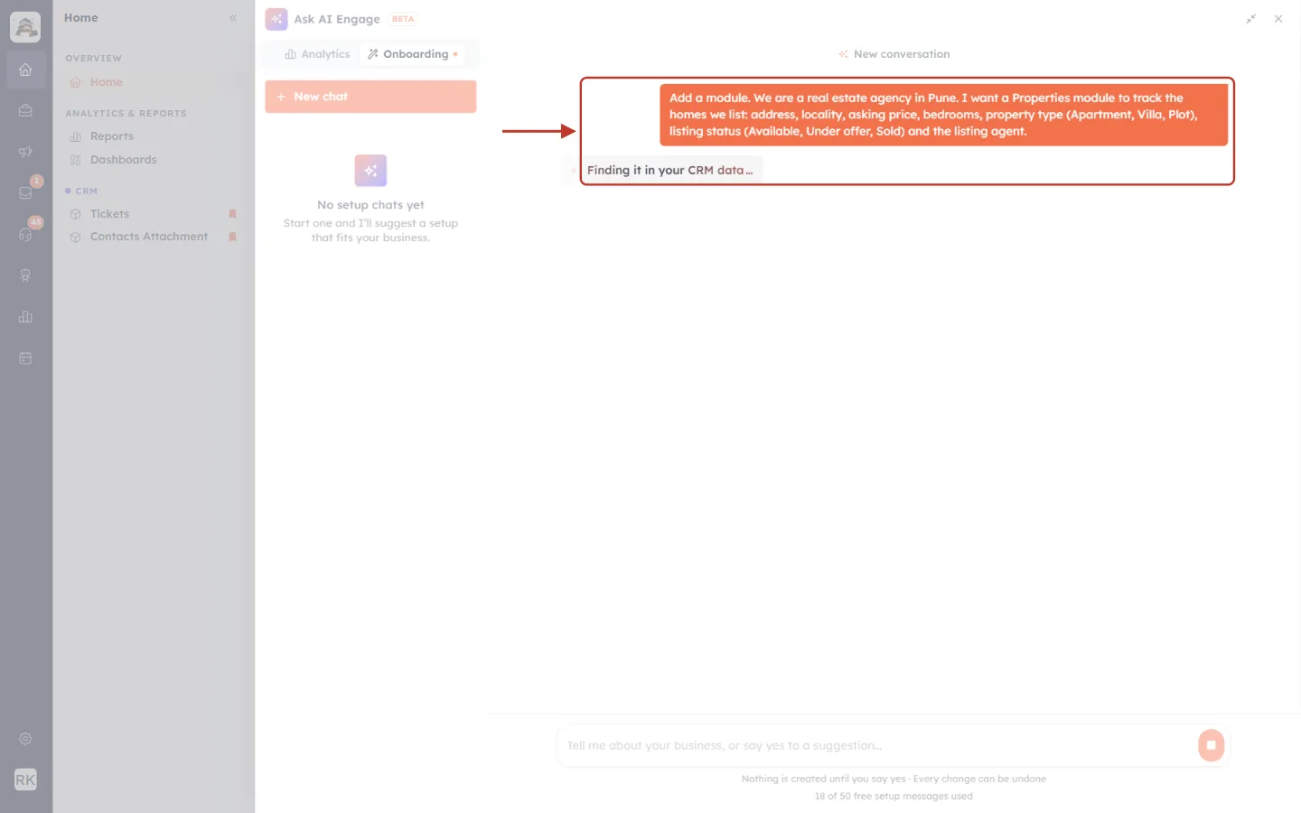 The sent message and the assistant’s working indicator highlighted
