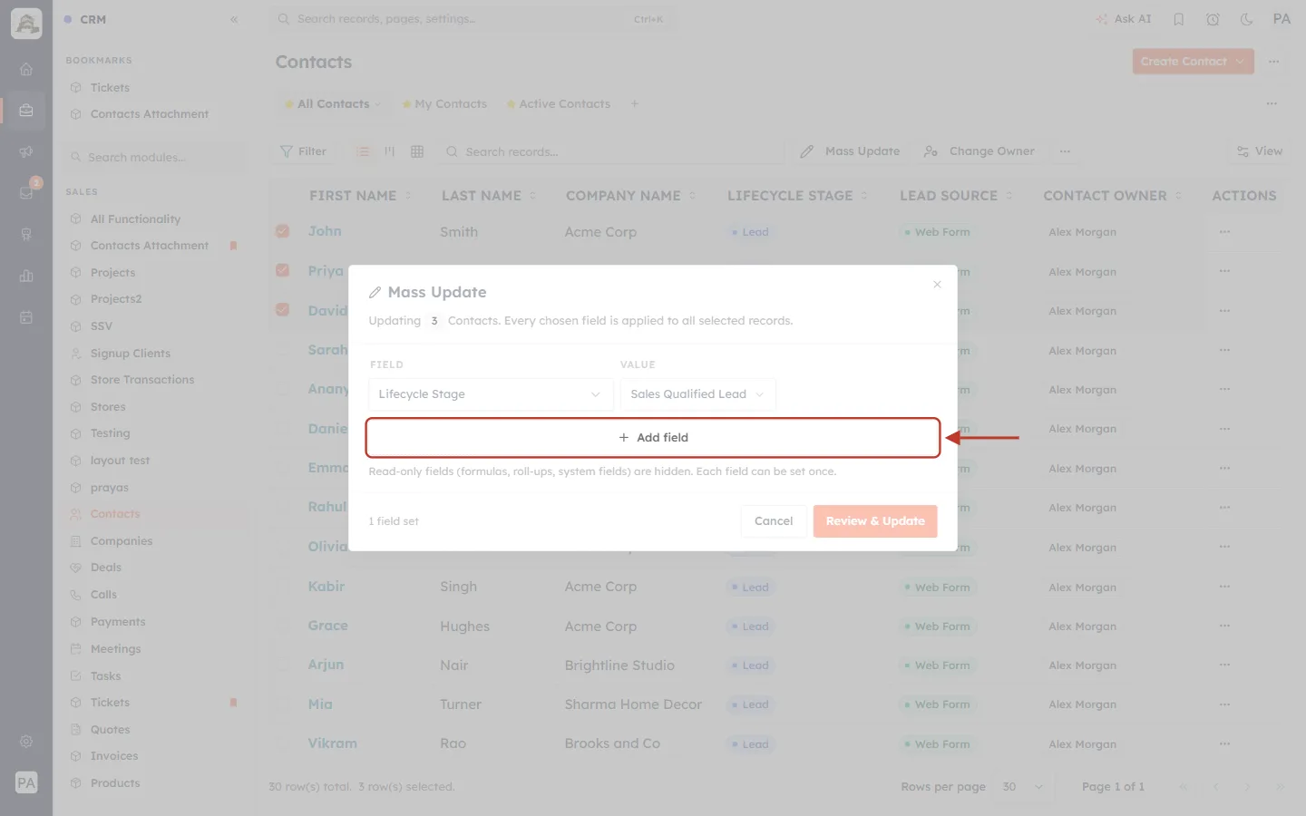 The Add field button