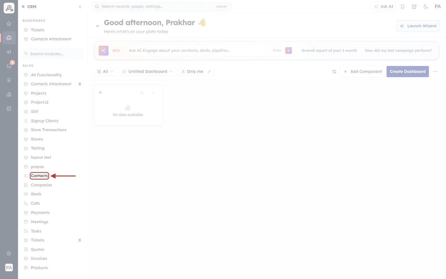 Contacts in the Sales menu