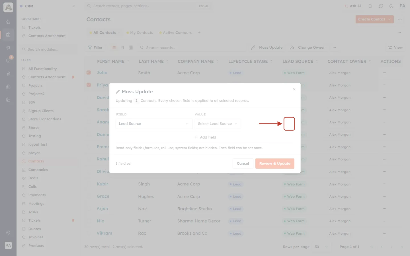 The remove field (×) button