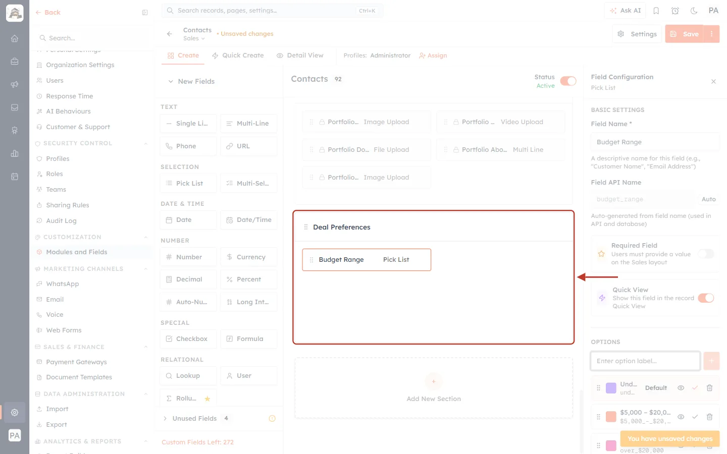 Budget Range in the Deal Preferences section