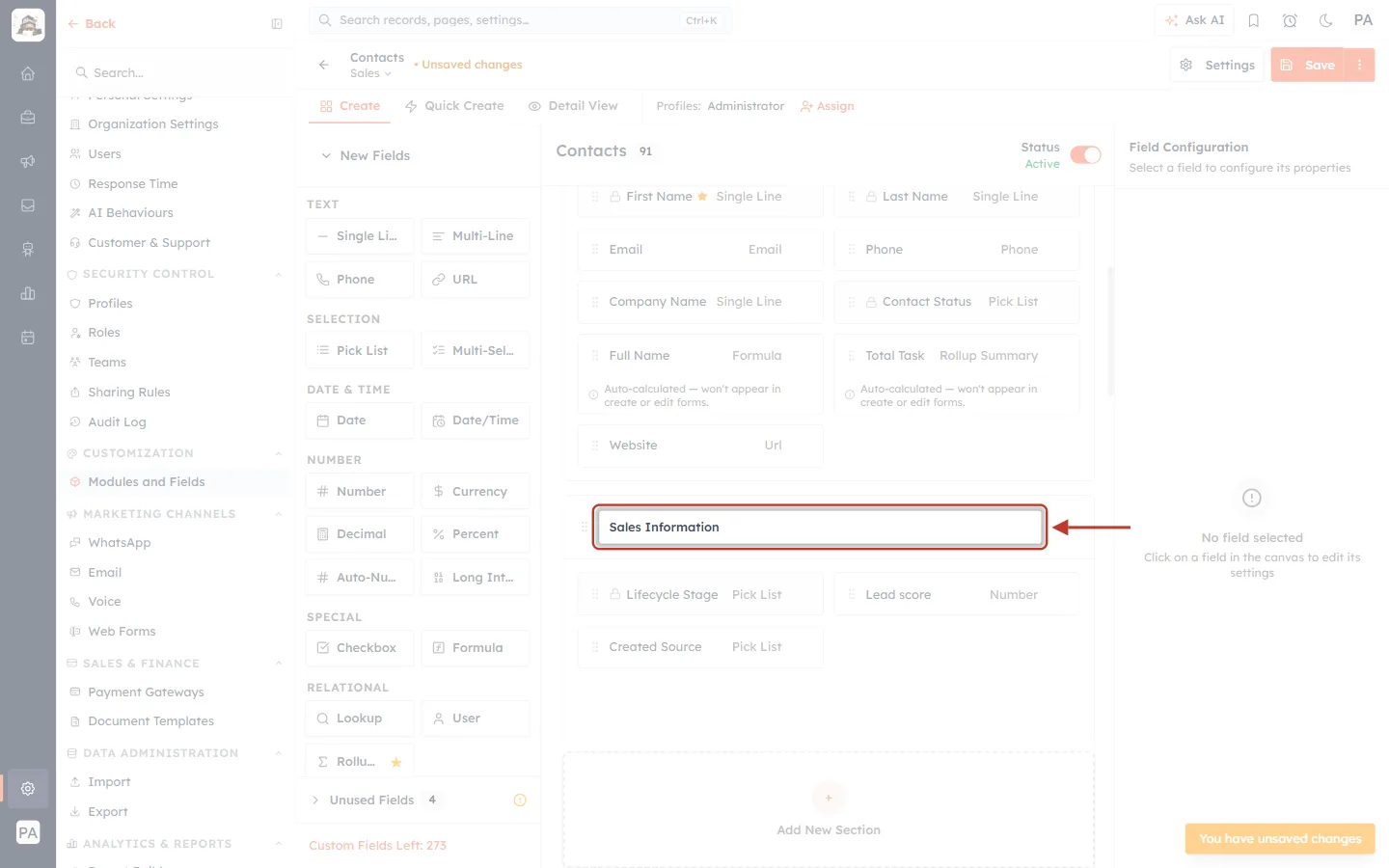 Renaming Lead Information to Sales Information