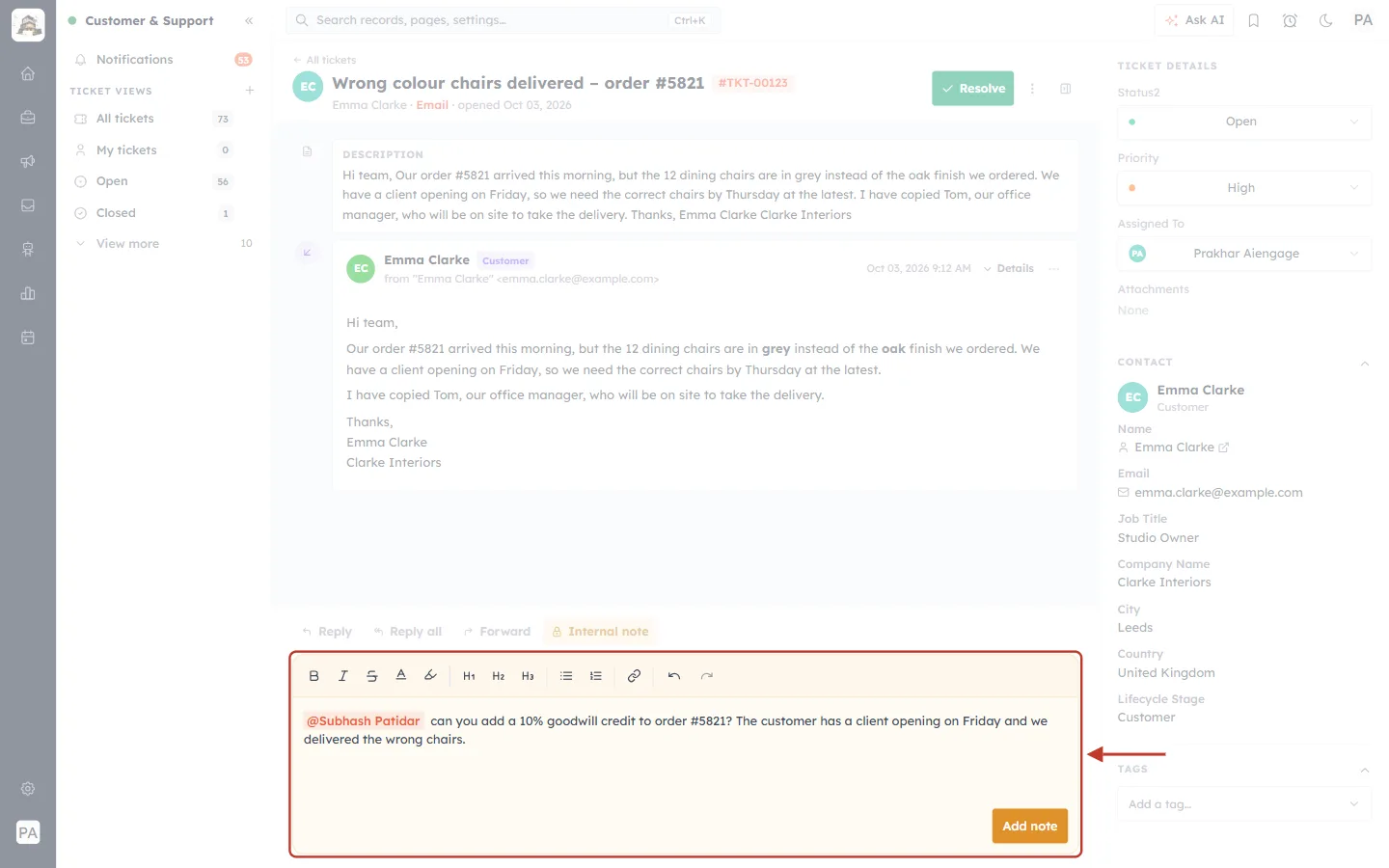 A note with an @mention