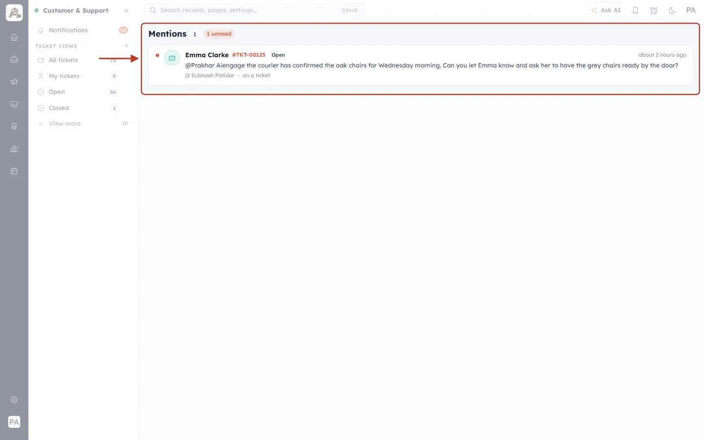 The Mentions page